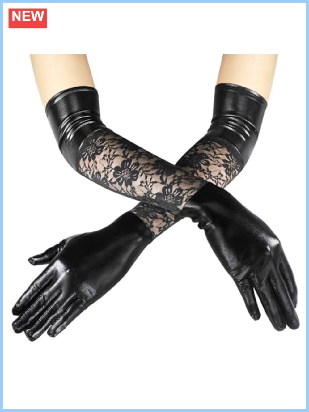 Faux Leather Lace Long Gloves Wet Look Cosplay Costume Accessory